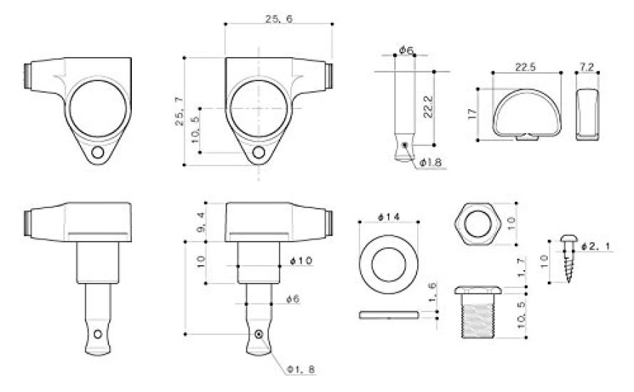 GOTOH Электрогитара 20 Золотых Колковых Механизмов, Пуговицы, 3+3, (05182GX) SG301-20-3+3-GG