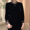 Retro Women's Stand Collar Velvet Blouse Autumn Embroidered Velvet Plus Size Blouse