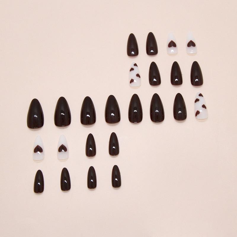 Tea brown love temperament white fashion ins wind removable wear armor 24 pieces press on nails