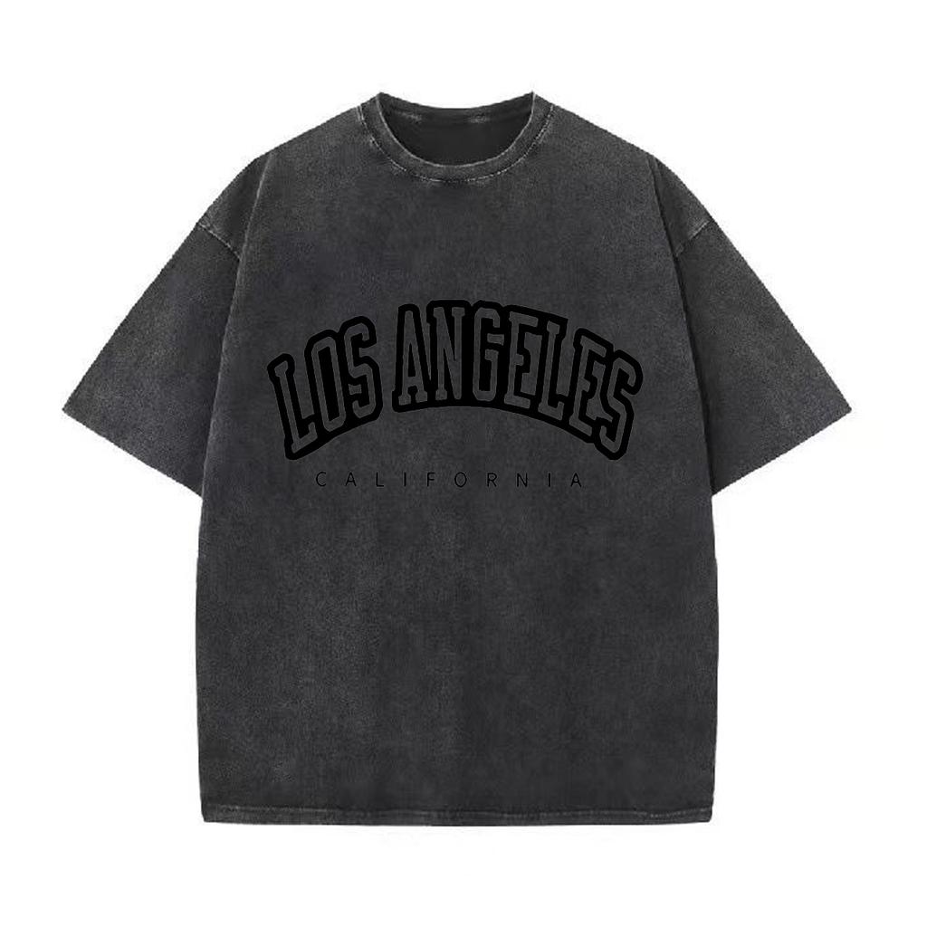 Ретро стираные винтажные женские хлопковые стираные футболки модные с круглым вырезом и коротким рукавом Лос-Анджелес США с принтом топы
