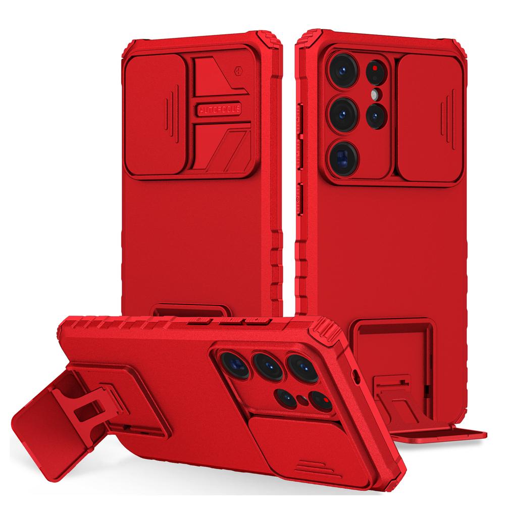 KEYSION Shockproof Case for Samsung S25 Ultra 5G S25+ Plus Slide Camera Lens Protection Live Stand Phone Cover for Galaxy S24 FE 5G