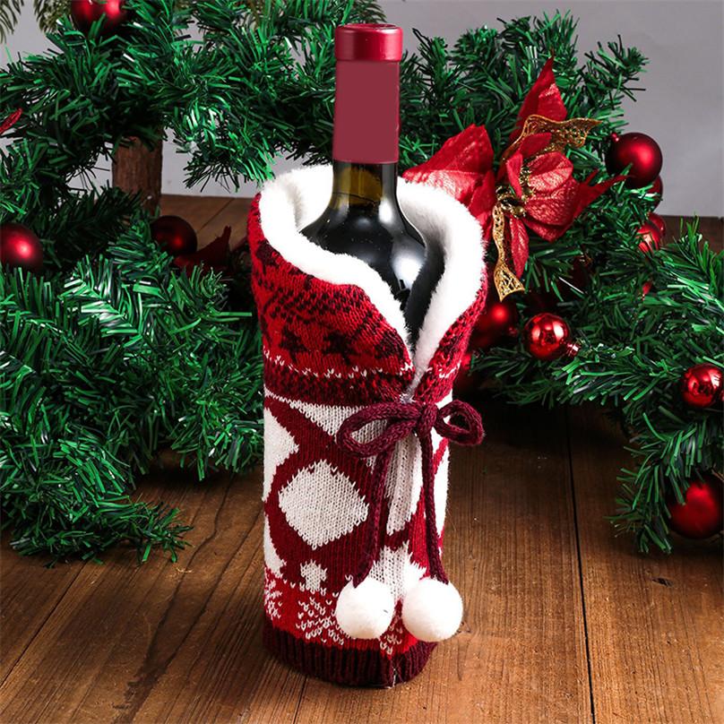 Christmas Fur Ball Knitting Wine Set Atmosphere Decoration Items ARI