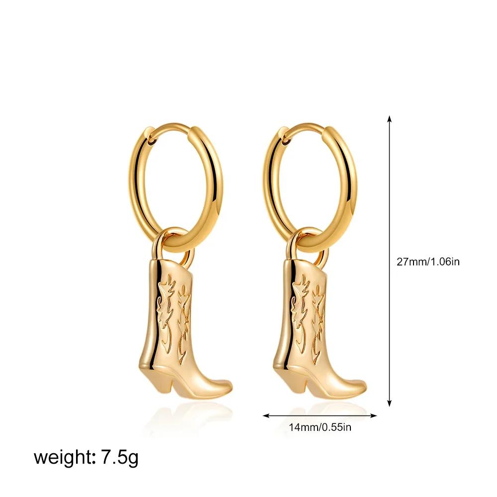 Stainless Steel Waterproof Cowboy Boot Choker Necklace Creative Cowgirl Hat Rhinestone Star Pendant Polished Gold Color Jewelry
