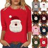 Women's Fashion Casual Three-quarter Sleeve Christmas Print Crewed Neck Top
