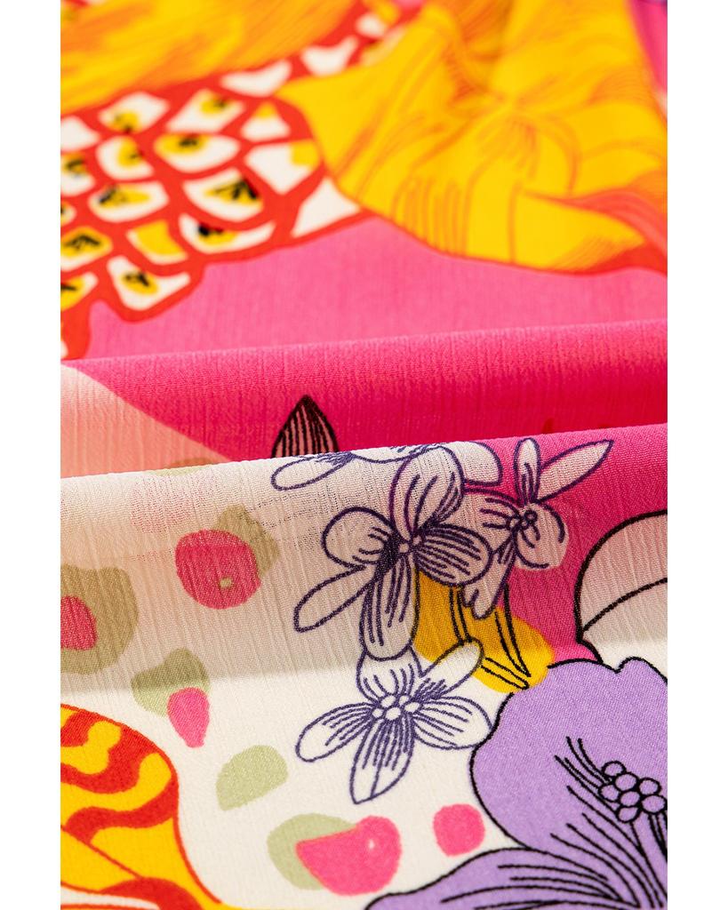 Azura Exchange Красная рубашка с абстрактным цветочным принтом, застегивающаяся на пуговицы и оборками на рукавах-фонариках