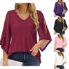 Women's Solid Color Trumpet Sleeve Seven Quarter Sleeve Top