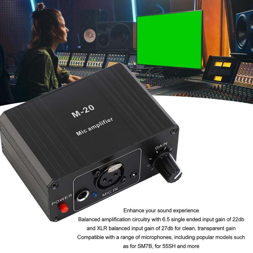 Microphone High Gain Microphone Booster Preamp with 48V Phantom Power for Dynamic and Condenser XLR Output Microphone Preamp for Low Noise Preamp,