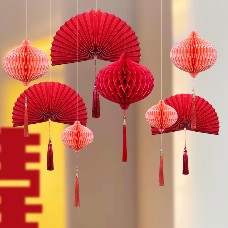 Набор для свадебного декора: Сотовые шары, Складные веера и Подвески «Двойное счастье» для комнаты жениха