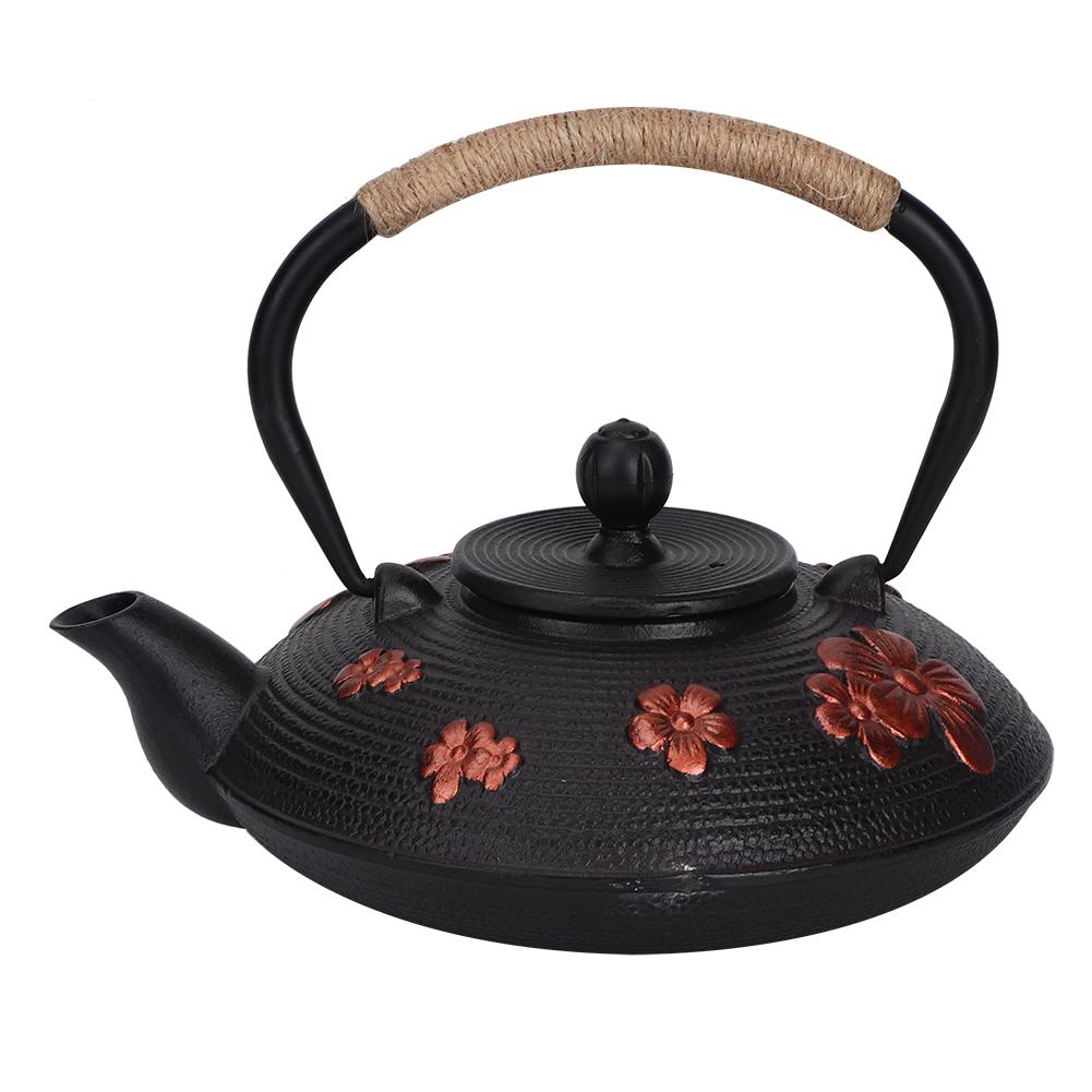 0.9L Red Oriental Cherry Pattern Classic Cast Iron Teapot Kettle Tea Pot Drinkware Tool