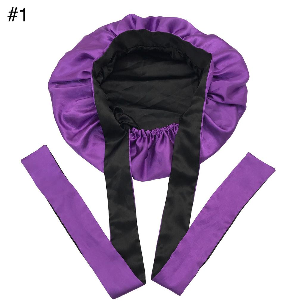 Long Tie Satin Hat Woman Fashion Sleeping Hair Bonnet Double Layer Braids Bonnets