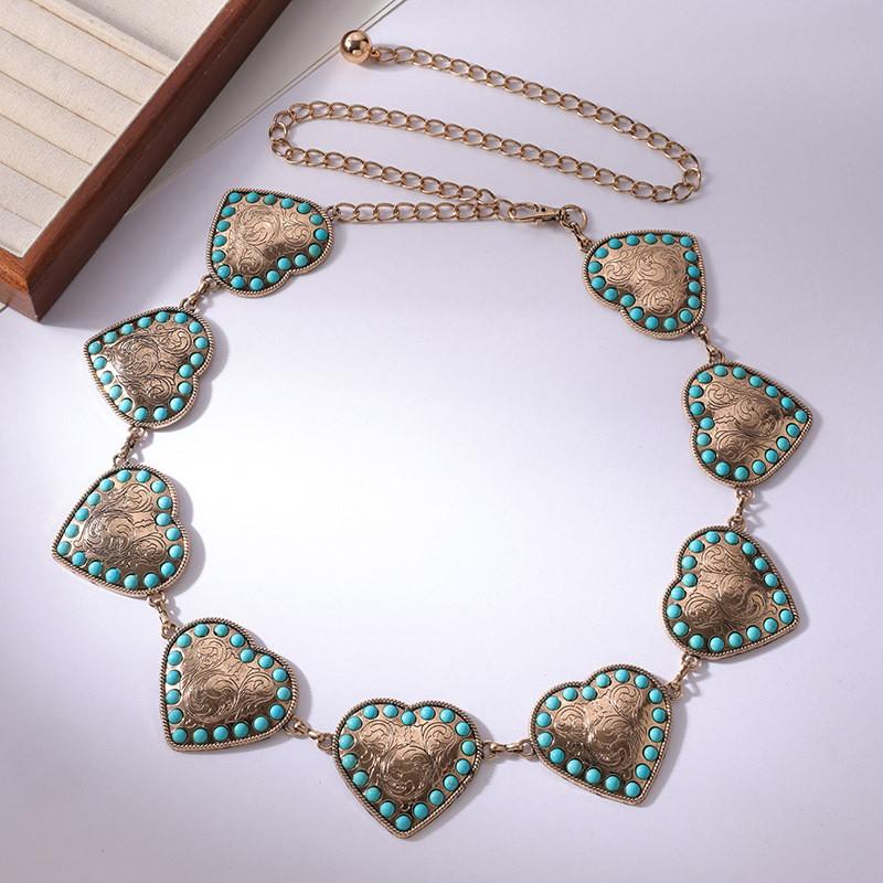 Heart Fashion Turquoise Waist Chain For Women With Metal Material And Design Elegant