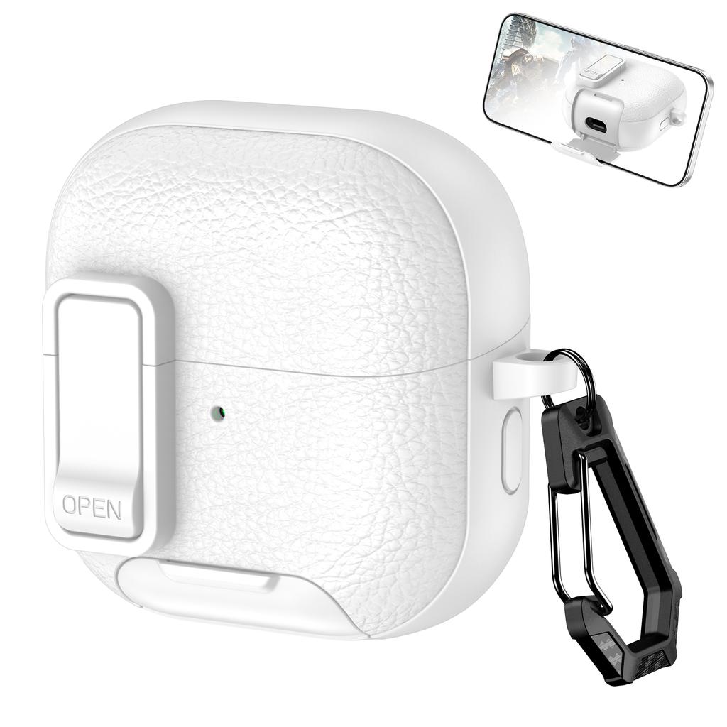 Защитный чехол для Huawei FreeClip 2 с текстурой кожи, дизайн с замком, чехол для беспроводных наушников с функцией подставки для телефона/Пряжкой