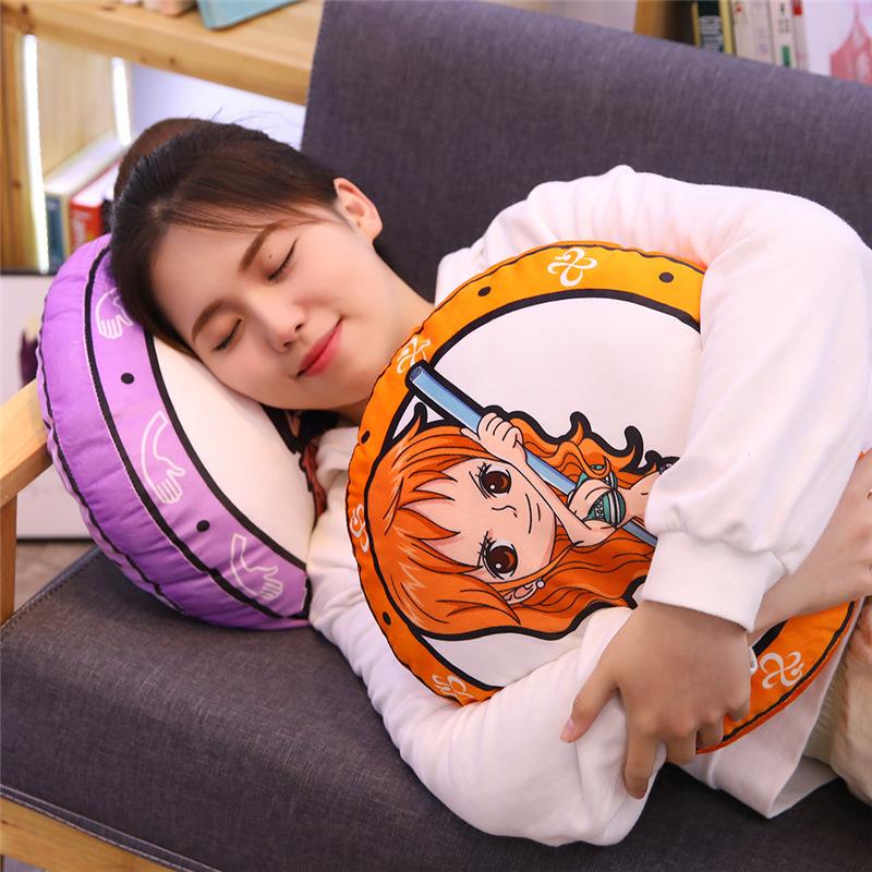 Новая круглая подушка One Piece Аниме Периферия Луффи Чоппер Двусторонняя печать Подушка для сна Подушка Декор для комнаты Дивана Подарок