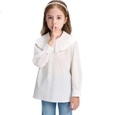 Romon Kids Рубашка в французском стиле с воротником-жабо для девочек, весна-осень, новая, белая, универсальная блузка, белая, 110