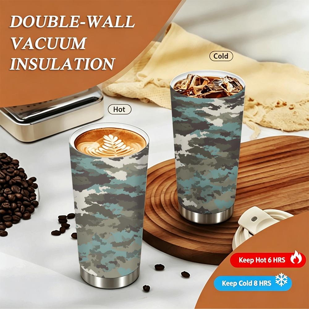 Camo Pattern Leakproof Stainless Steel Insulated Coffee Tumbler Reusable Vacuum Thermal Mug Portable Travel Cup for Outdoor Sport Office