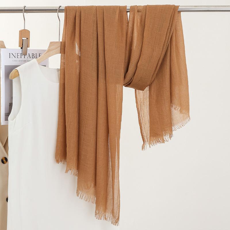Однотонный тонкий шарф Женская солнцезащитная шаль Однотонный простой Имитация хлопка и льна Шелковый шарф Пряжа высокого класса