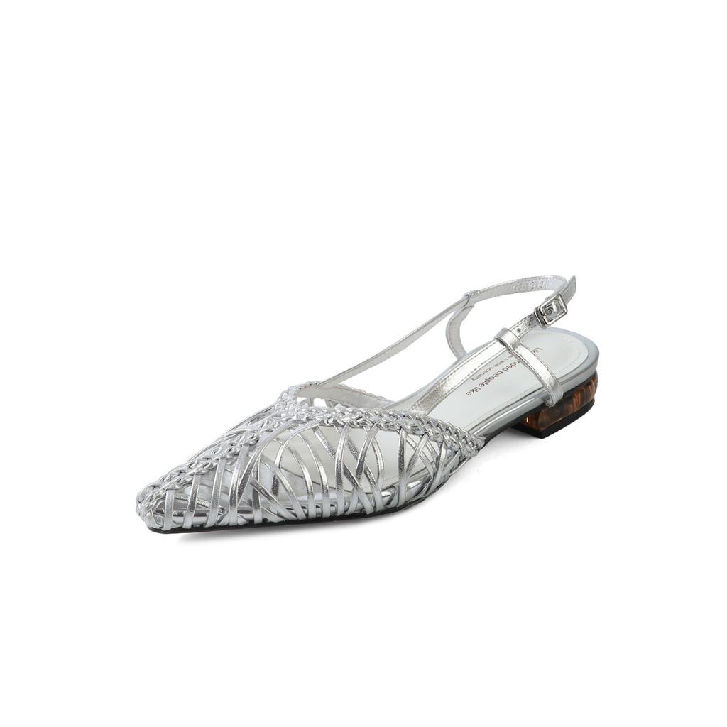 Овчина Корейская версия нишевые кожаные плетеные дышащие сандалии женские летние на плоской подошве с острым носом с вырезами мюли для улицы прохладные шлепанцы