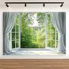 White Window Theme Spring Garden Serene Forest Scene Tapestry Tapestry Wall Hanging for Living Room Bedroom Office