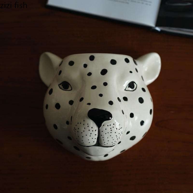 Керамическая ваза для цветов с изображением леопарда, настенная ваза с изображением животных, декоративные вазы, цветочные композиции, гидропонные вазы, украшения, орнамент