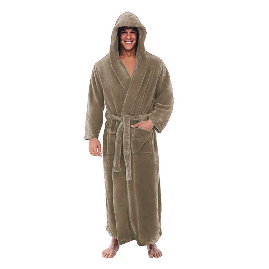 Men's Winter Lengthened Plush Shawl Bathrobe Home Clothes Long Sleeved Robe Coat