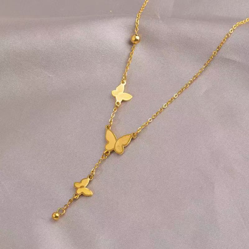 Титановая сталь Кисточка Бабочка Ожерелье Женское Легкая Роскошь Высококлассный Длинный Кулон Изящная Цепочка на Ключицы