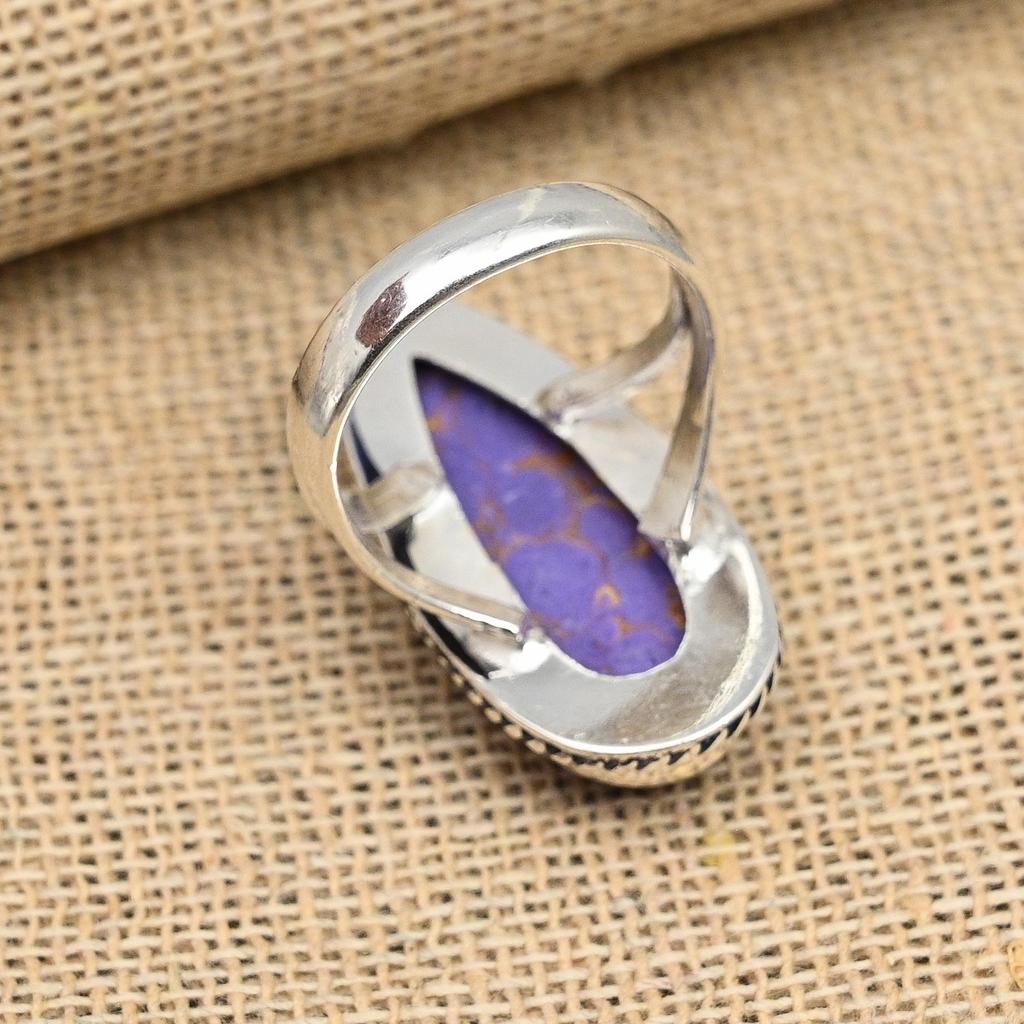 Ювелирные кольца ручной работы из стерлингового серебра 925 пробы с фиолетовым медным бирюзовым драгоценным камнем