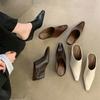 Half Slipper Women Soft Leather Small Square Wedge High Heels Wear Lazy Mugler Shoes