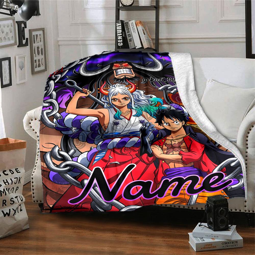 Custom Name One Piece Adventure flannel Blanket for Super Soft Cute Comfort Blanket for Travel Bedding Couch Sofa Blanket