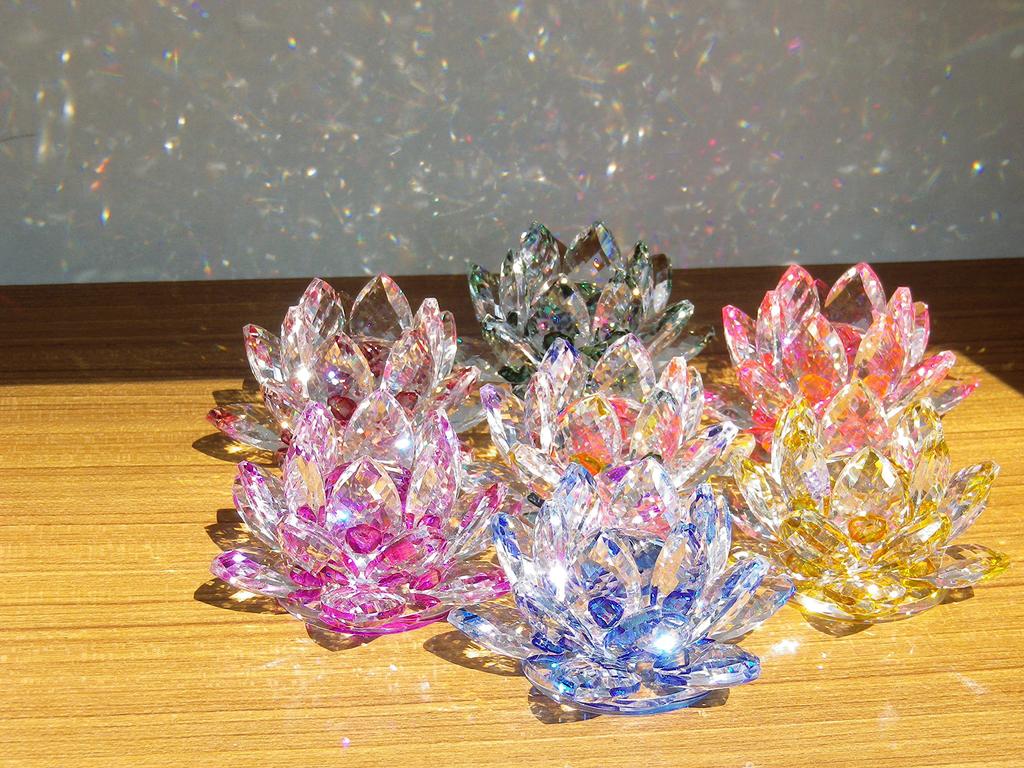 Статуэтка из хрустального стекла, красочный цветок лотоса, интерьерный цветок лотоса, фен-шуй, удача, ловец солнца [KKD] (8см Синий)