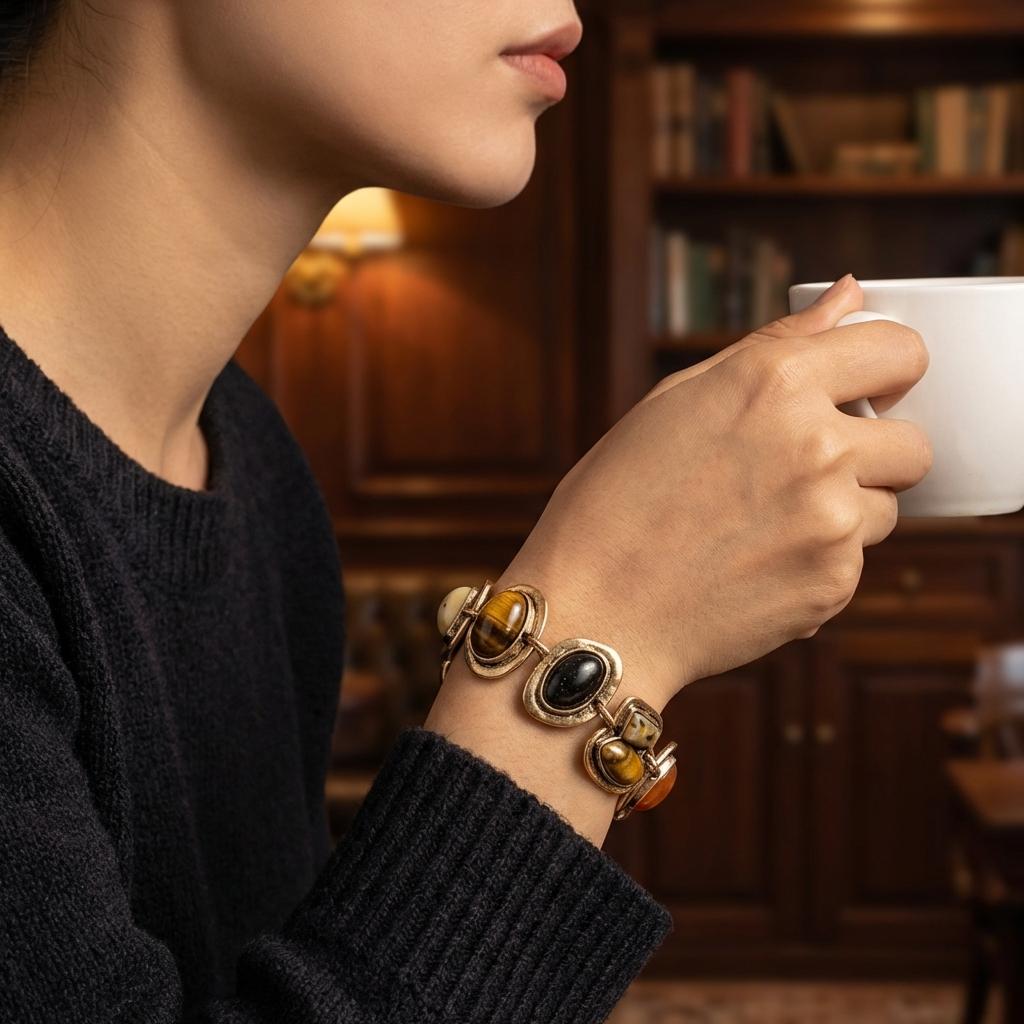 Bohemian Handmade Resin Stones Bracelets for Women Punk Vintage Metal Gold Plated Irregular Bracelet Daily Wear Party Jewelry