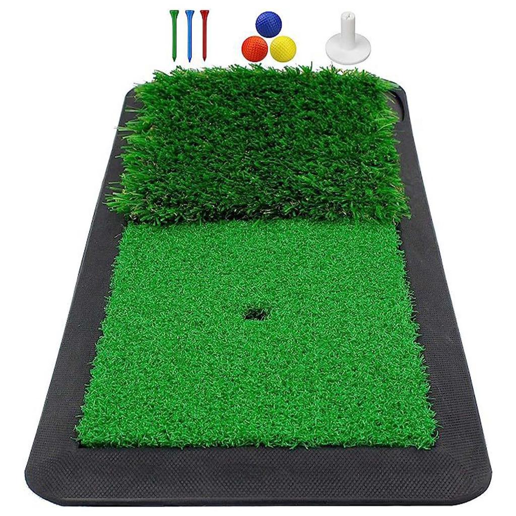 Зеленый коврик для гольфа 2-в-1 20x47см, Нескользящее тренировочное оборудование для улицы/помещения для коррекции стойки при свинге и тренировочных упражнений