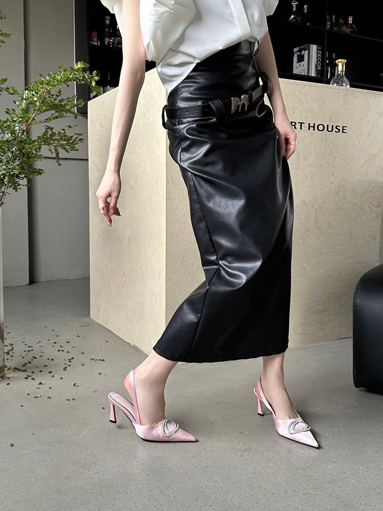 Мода Остроносые женские сандалии Тонкий высокий каблук Задний ремешок 2024 Новые поступления Модная обувь для вечеринок Черный Розовый Бежевый Серый Кристалл