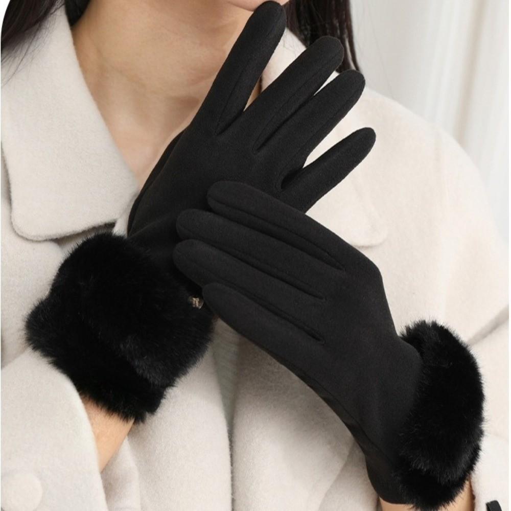 Thick Warm Touchscreen Gloves Suede Material Windproof Gloves Furry Cuff Gloves Winter Activities