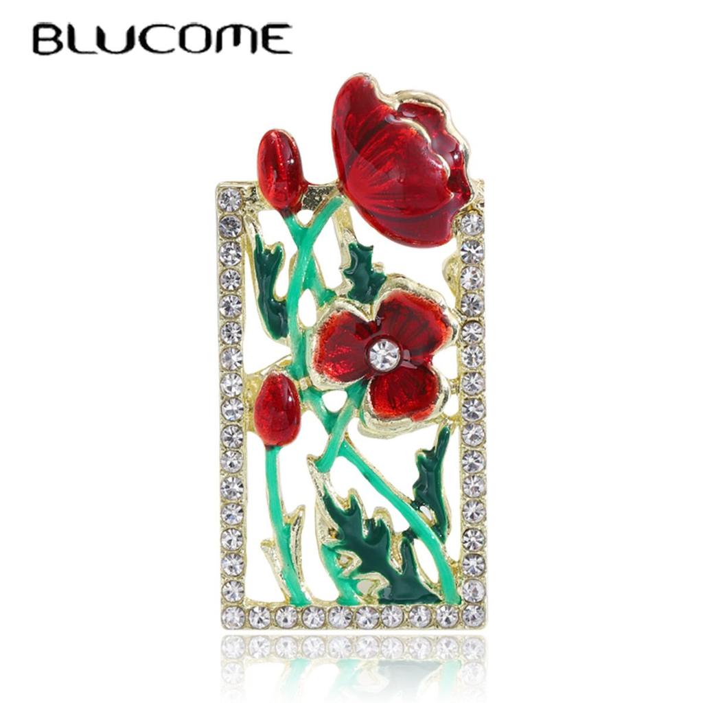 Blucome Красивые броши с цветами для женщин, красная эмалированная рамка, дизайн, растения, вечерние, офисные, модные булавки, подарки