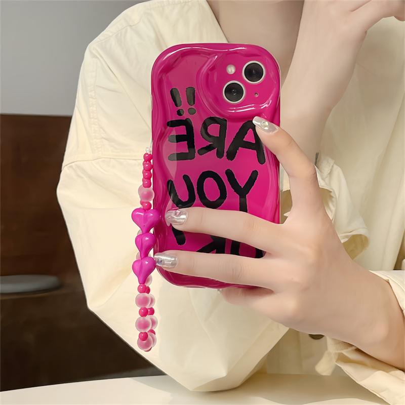 Ins Korean Cute Letter Pink Love Heart Bracelet Cool Phone Case For Iphone 14 13 12 11 Pro Max Y2k Wavey Shockproof Soft Cover