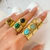 Vintage Light Luxury Ring, Natural Stone Adjustable 18k Gold-plated Stainless Steel Ring, High-end Jewelry for Women