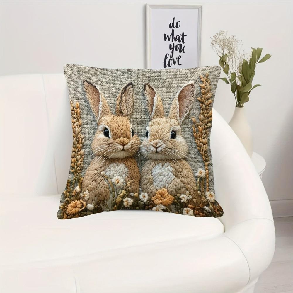 Piece Pastoral Style Rabbit Print Pillow Cover Zippered Machine Washable Universal for Living Room Bedroom Sofa