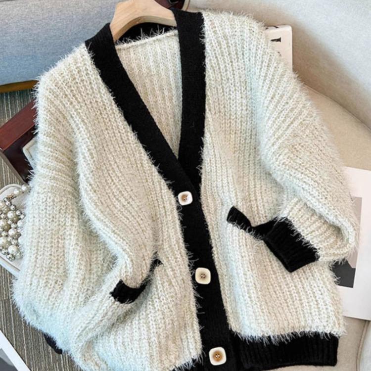 Европейский свитер крупной вязки женский элегантный с длинным рукавом в ленивом стиле осенне-зимние топы