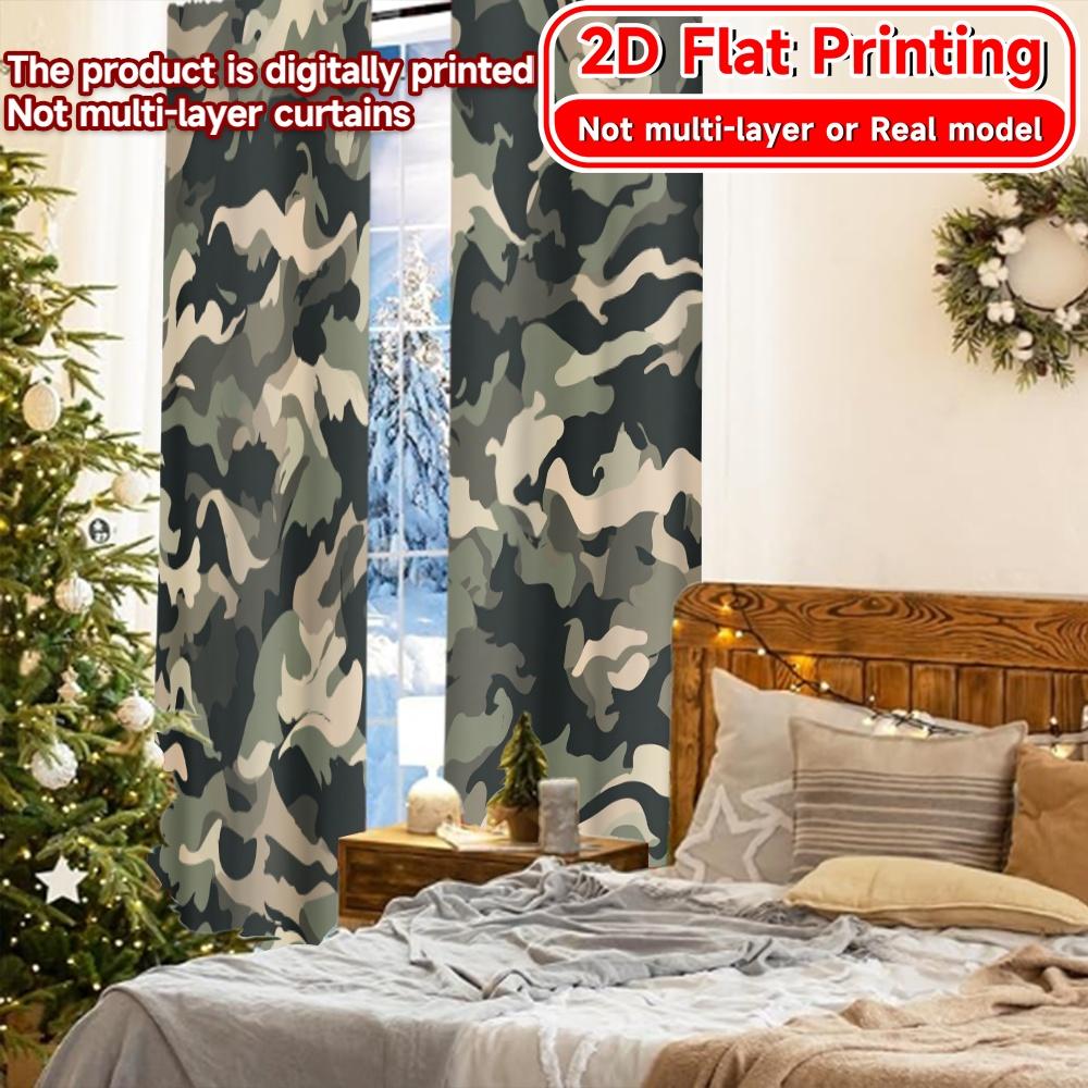 2D Flat Printing,2pcs Camo Celebration Modern Curtains Digital Printed Machine Washable Fabric Curtains Holiday Decorative for