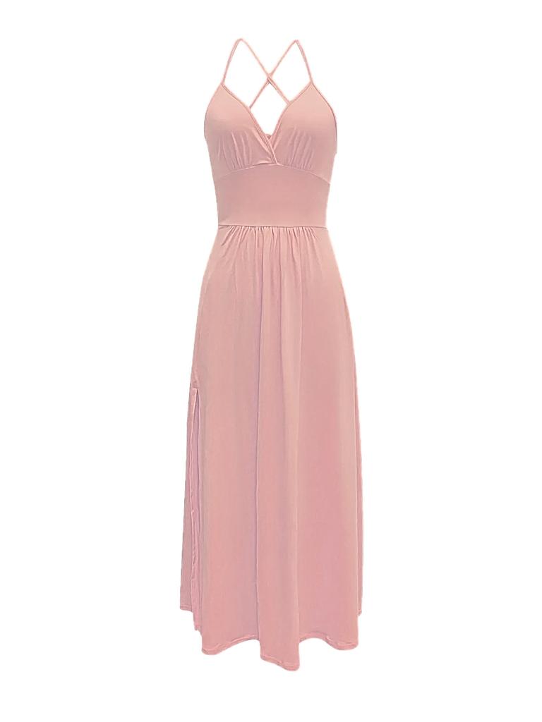 Летняя мода женские халтер V-образный вырез прорезь сзади завязка разрез длинные платья