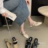 Design Sense Belt Buckle Bag Head Slippers Women's 2025 New Square Head Low Heel One Pedal Mueller Shoes Empty Half Drag