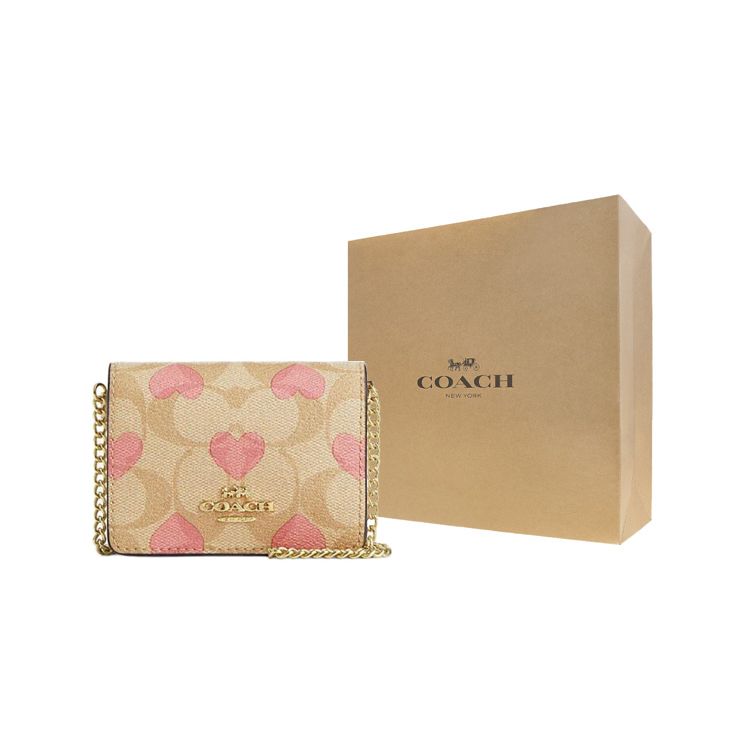 Coach Мини-кошелек 10 Сердечек Классическая Монограмма Клапан Женский Кошелек Светло-Хаки Меловой Белый CP473-IMOTV