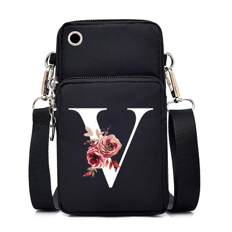 Letter Printing, Black Oblique Span Bag, Mobile Phone Bag, Light To Carry, Vertical Length And Width, Change Bag.