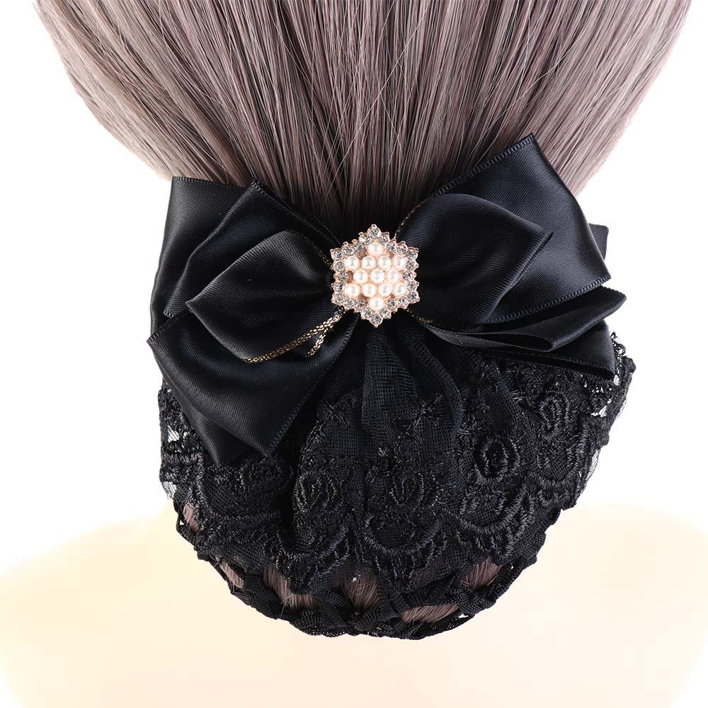 Ribbon Bowknot Spring Clip Pearl Nurse Hair Clip Elegant Bun Snood Hotel