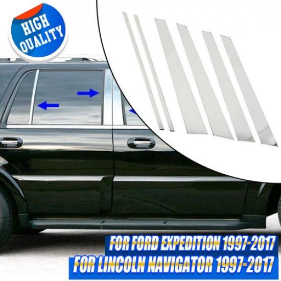 6 шт. Для Lincoln Navigator 1997-2017 ABS Серебряные накладки на стойки кузова Стойка B