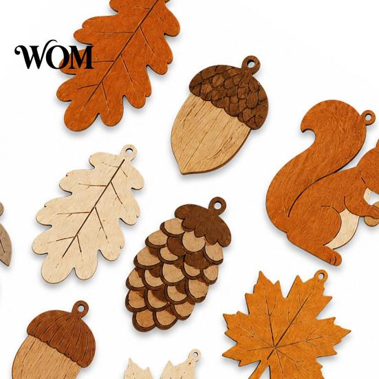 Tactile Wooden Wall Art Fall Garland Decor, Rustic Autumn Hanging Ornament with Squirrel Boho Home Decoration Maple Leaf Pinecone Harvest Thanksgiving