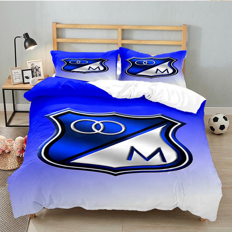 3PCS Blue Shield Emblem Millo-narios Bedding set,Ideal for1pc Duvet Cover And 2pcs Pillowcases Perfect for Christmas Ideal for Bedroom, Dormitory