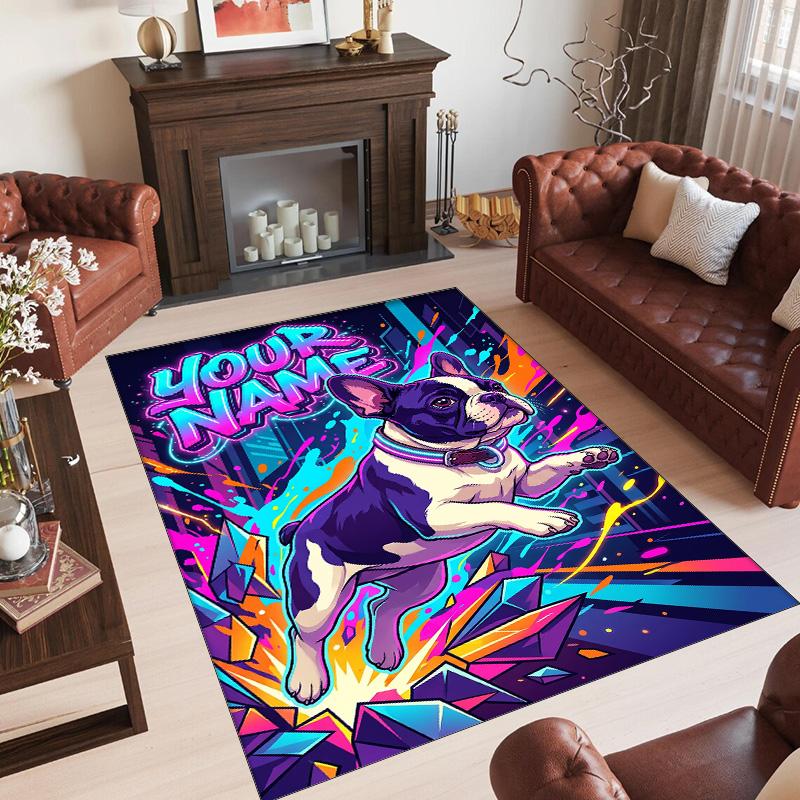 Dog Theme Crystal Velvet Rug Personalized Custom Name Text Soft Floor Mat Home Decor