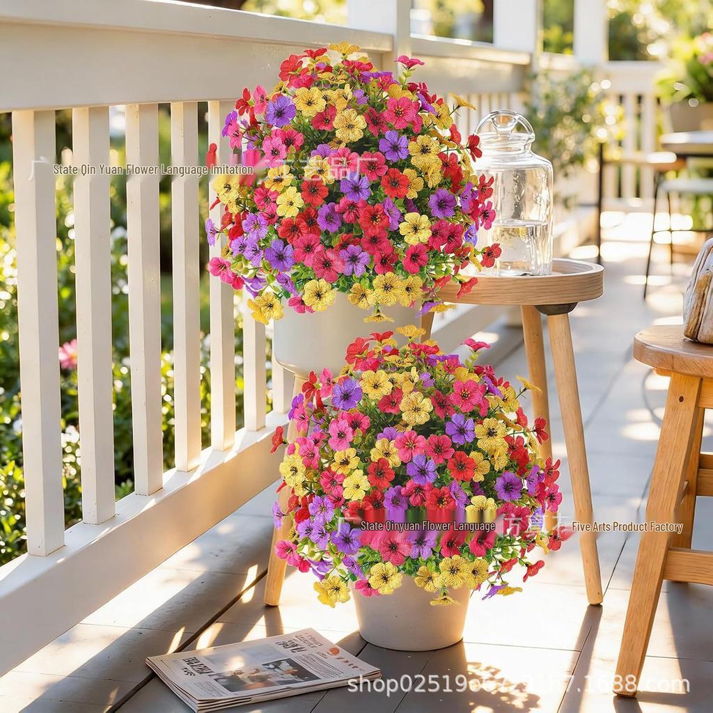 Outdoor Eucalyptus and Violet Faux Flower Ground Plug for Courtyard Decoration