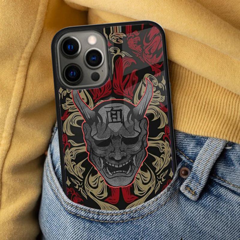 Japanese Oni Hannya Demon Mask Soft Phone Case for iPhone 17 Air 16e Pro max 15 Pro 13 14 Plus 11 12 MagSafe Magnetic Coque